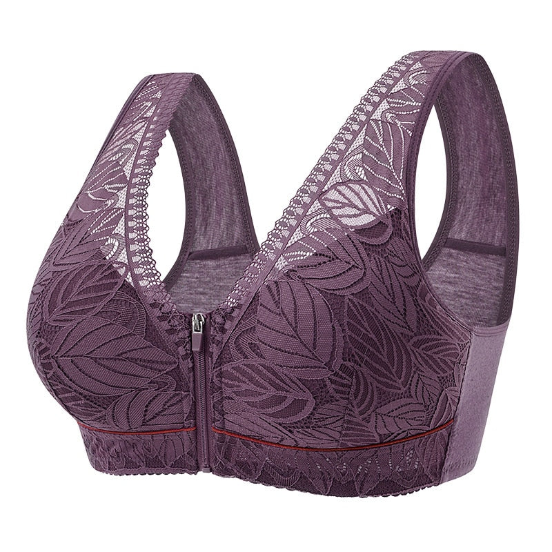 Sutiã com Fecho Frontal  Algodão Renda  e  Alças Largas